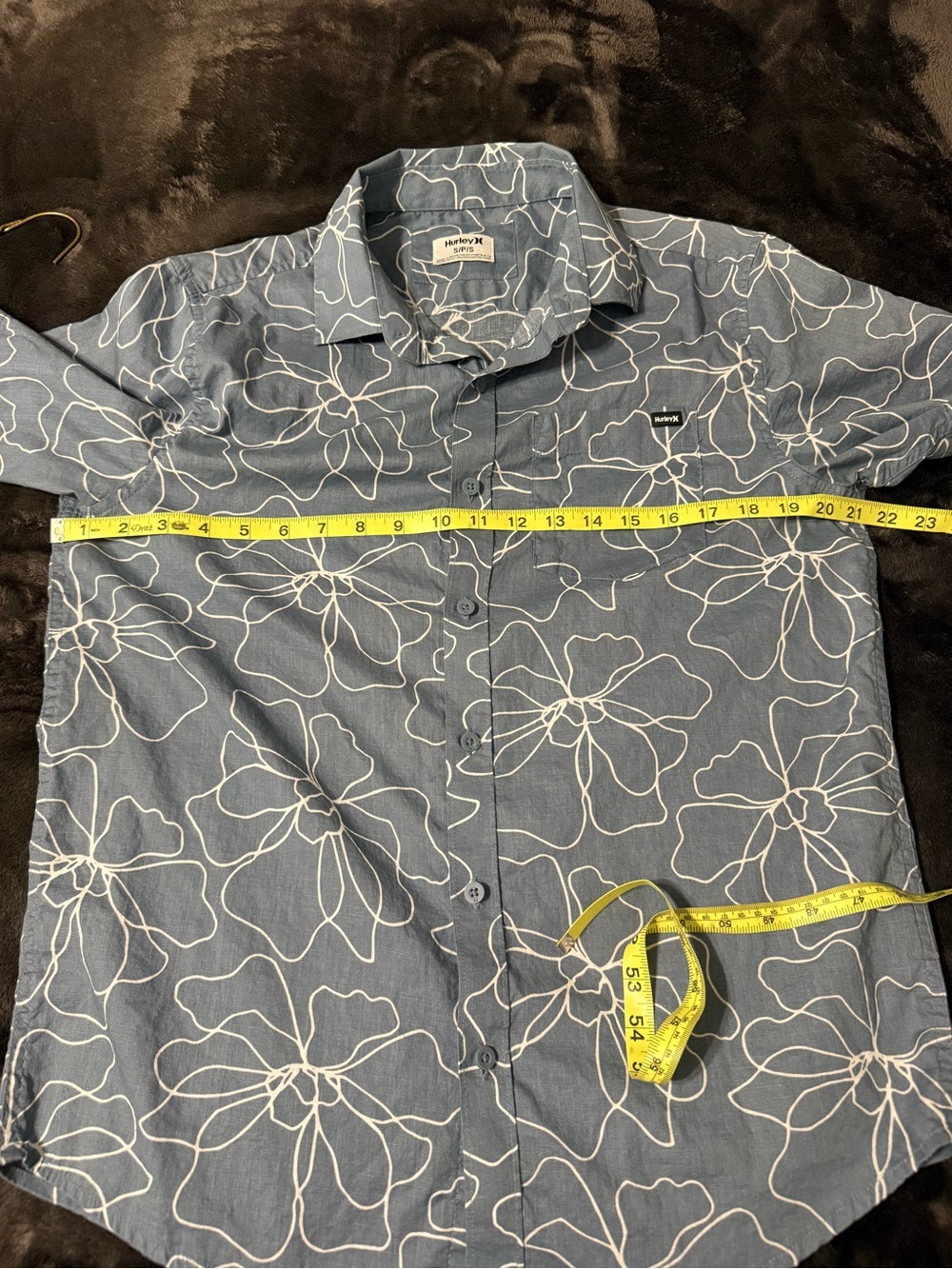 Hurley Blue Short-Sleeve Floral Button-Down Shirt 100% cotton coastal - Picture 3 of 8